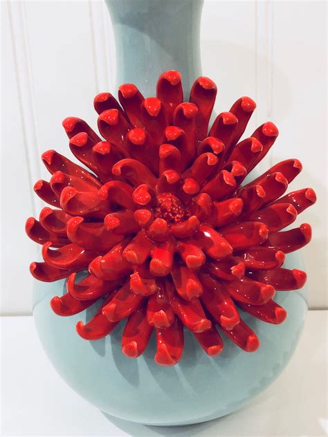 Anthropologie Curvy Chrysanthemum Vase With Crimson Bloom Etsy
