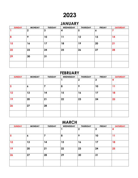 January February March Calendar 2023 Printable Template Artofit