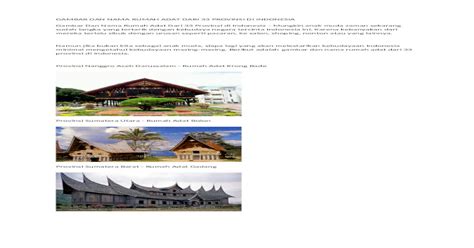 Gambar Dan Nama Rumah Adat Dari 33 Provinsi Di Indonesia Doc Document