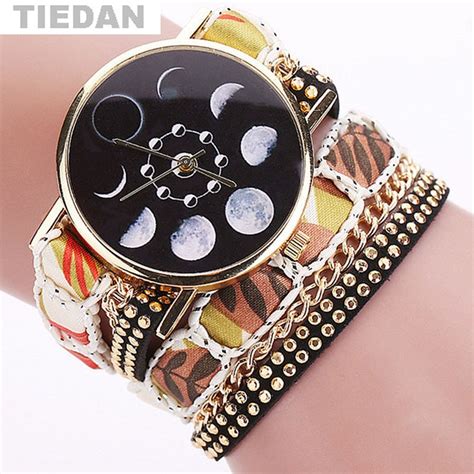 Tiedan Brand Beautiful Moon Pattern Wristwatches Women Ladies Wrist