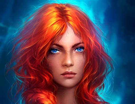 Ice And Fire Fire Fantasy Tira Owl Luminos Girl Redhead Ice