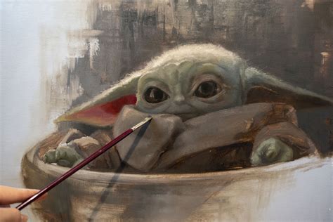 Artstation Baby Yoda Oil Painting