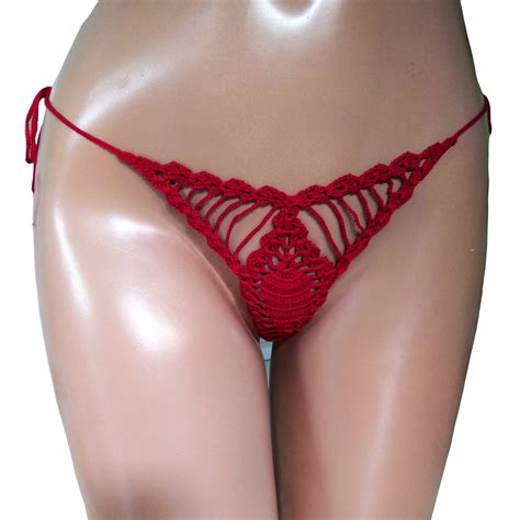 Buy Crochet Extreme Micro Bikini Bottom Cardinal Red G String Thong Bikini Bottom For Sunbathing