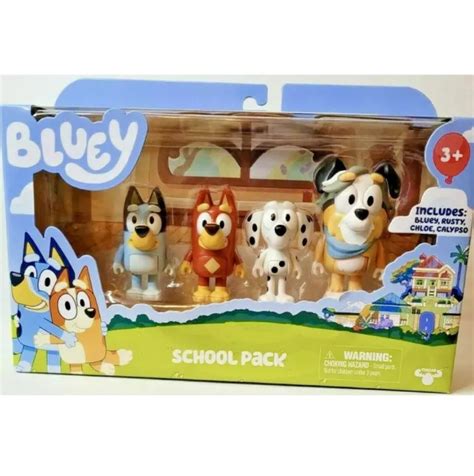 Bluey School Pack Rusty Chloe Calypso Bluey Toy Poseable Figures 4 Pack