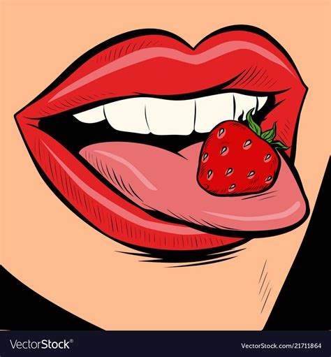 Strawberry Female Tongue Mouth Royalty Free Vector Image Pop Art