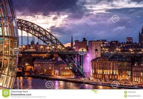 Tyne Bridge And Night Cityscape Under Colourful Sunset Newcastle Upon