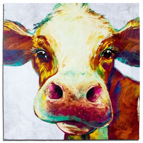 Crystal Art Cow Wrapped Canvas Painting Print Wall Art Decor 20 X 20
