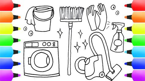How To Draw House Cleaning Stuff Easy Drawings For Kids Youtube