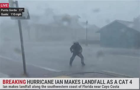 Weather Reporter Hit By Flying Tree Branch At Hurricane Ian Landfall