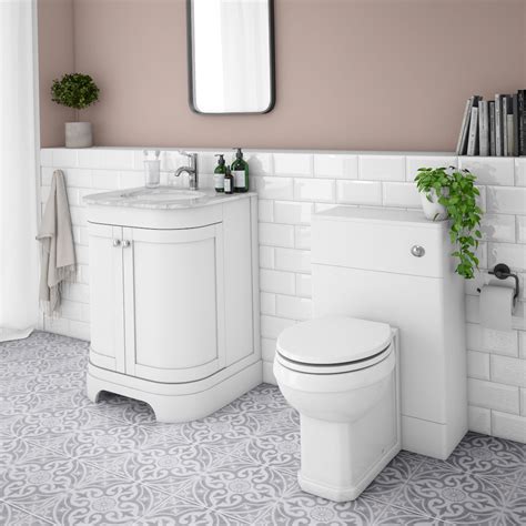 Period Bathroom Co 620mm Curved Vanity Unit With White Marble Basin