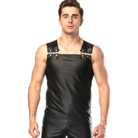 2018 New Man Sexy Costume Male Exotic Tanks Patent Leather Men Sex