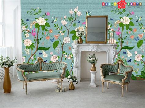 Beautiful Blue Chinoiserie Wallpaper Traditional Non Woven Or Etsy