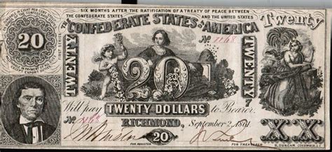 Twenty Dollar Note Confederate States Of America Richmond Sept 2 1861