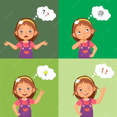 Premium Vector Cute Little Girl Thinking Proses From Confused