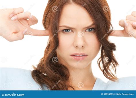 woman with fingers in ears stock image image of ears 39835593