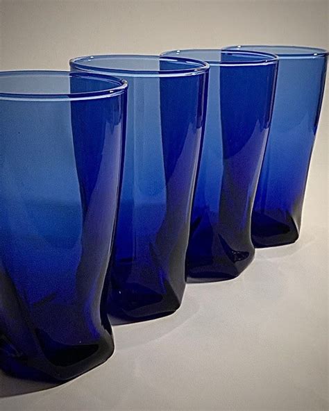 Vintage Twisted Base Cobalt Blue High Ball Drinking Glasses Etsy