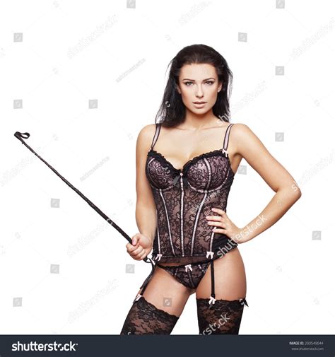 sexy woman corset panties whip isolated foto de stock 203549044