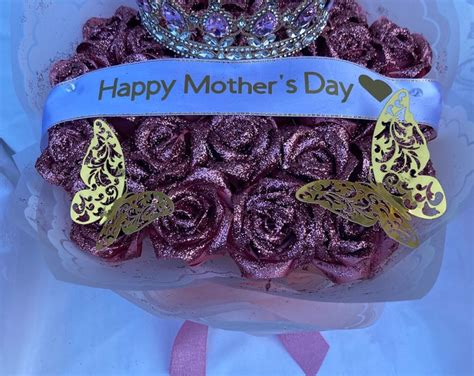 Glitter Ramo Buchon Mothers Day Eternal Rose Bouquet Handmade Fake