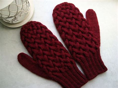 Hand Knit Mittens For Women Wool Chunky Womens Gloves L Size Handknit