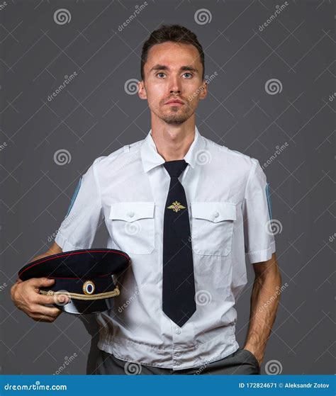 Serious Skinny Russian Policeman Looking At Camera Stock Image Image