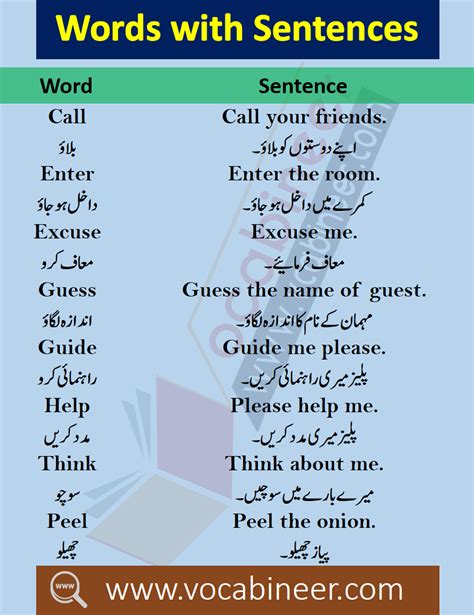 English Words With Sentences In Urdu For Daily Use
