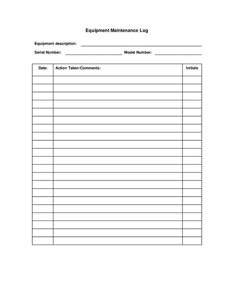 Equipment Maintenance Log In Word And Pdf Formats