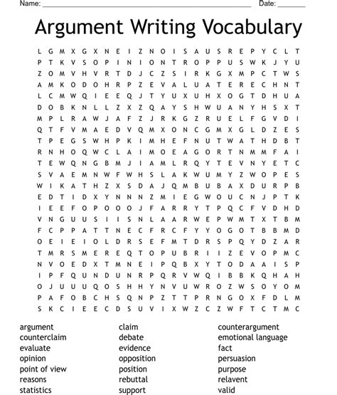 Argument Writing Vocabulary Word Search Wordmint