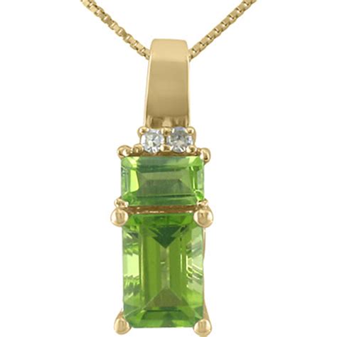 10k Yellow Gold Peridot Pendant With Diamond Accents Gemstone