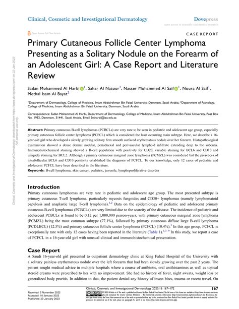 Pdf Primary Cutaneous Follicle Center Lymphoma Presenting As A