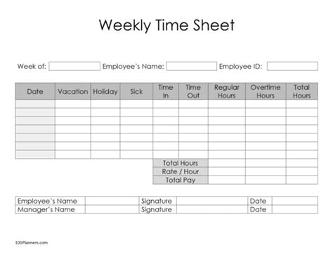 Free Timesheet Template Printables Instant Download