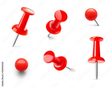 Set Of Red Push Pins In Different Angles Vector Illustration Eps10