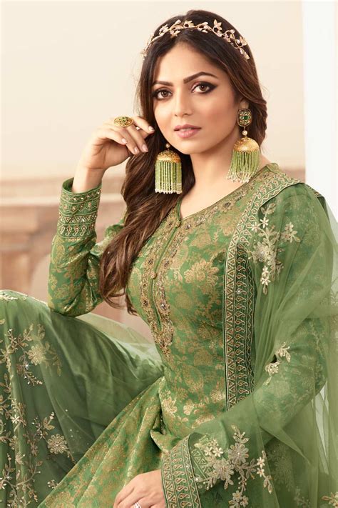 Bollywood Green Color Jacquard Fabric Salwar Kameez 1666533