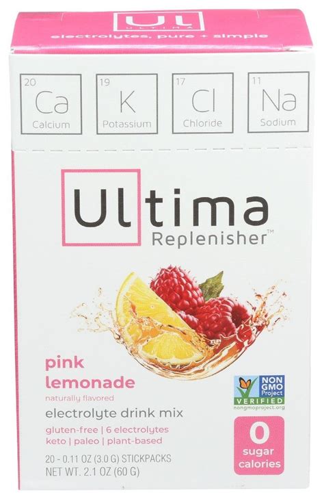 Ultima Replenisher Pink Lemonade Electrolyte 20 Packets 21 Oz