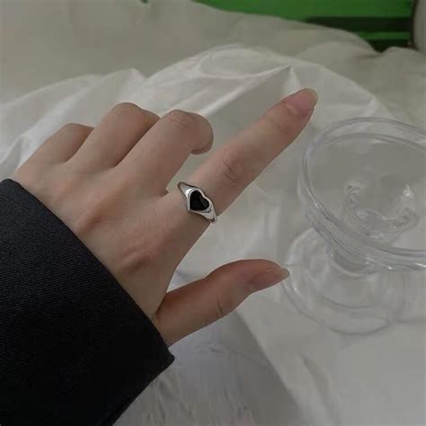 Black Heart Ring In 2021 Grunge Ring Aesthetic Rings Silver Heart Ring