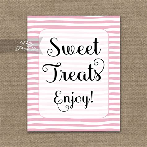 Sweet Treats Dessert Sign Pink Drawn Stripe Nifty Printables