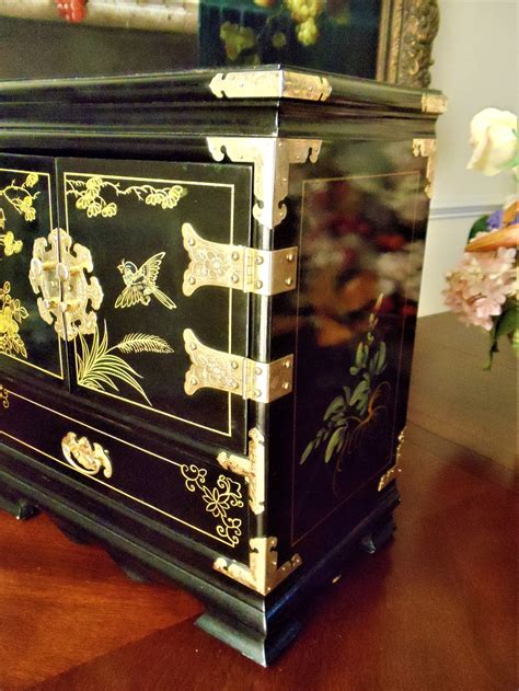 Vintage Japanese Black Lacquer Jewelry Box Huge Gold Painted Etsy