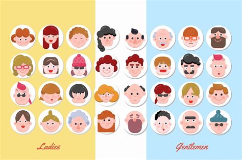 32 Character Faces Flat Designs By Paperly Studio Thehungryjpeg
