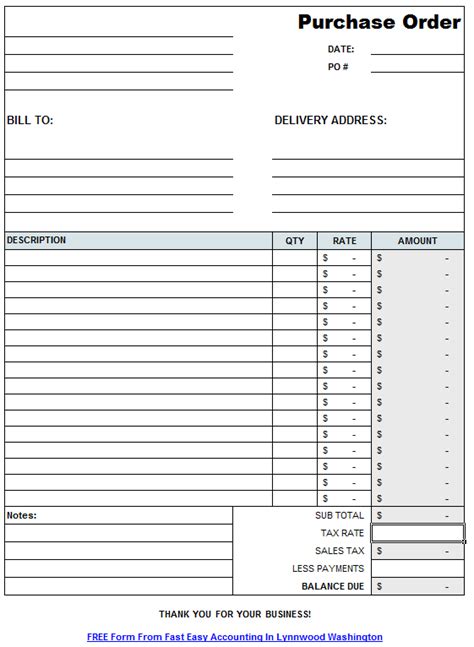 contractor purchase order template excel