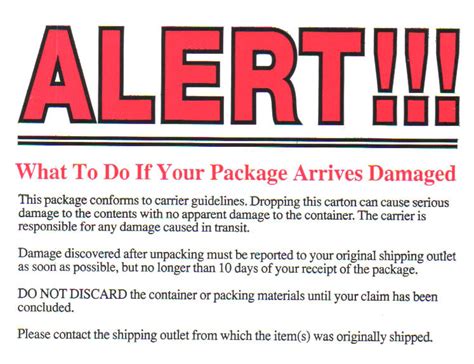 Alert Damaged Package Shipping Label