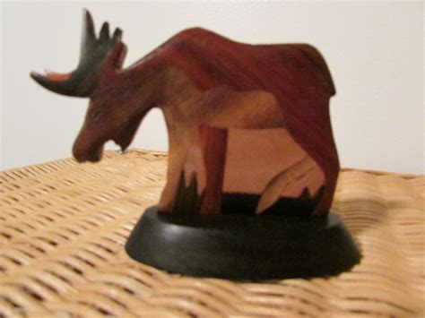 Vintage Moose Intarsia Wood Carved With A Connecting Base Etsy