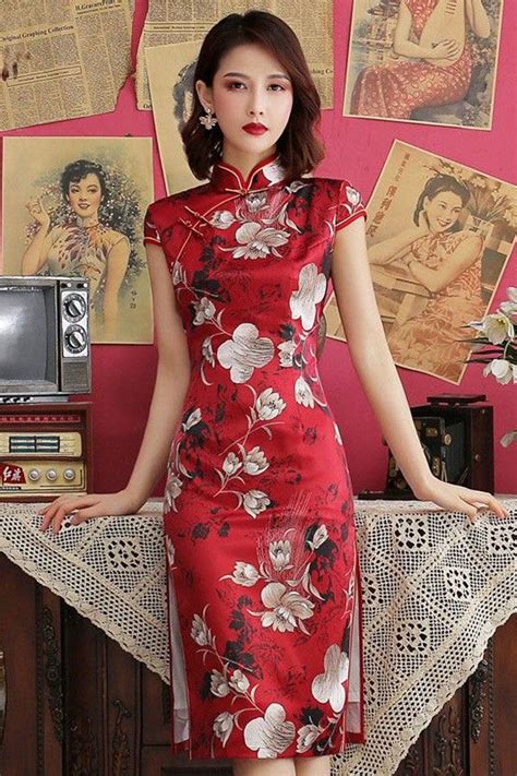Qipao Dress In 2020 Dresses Red Floral Qipao