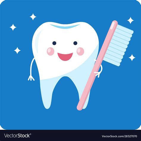 Cute Healthy Tooth Shiny Cartoon Tooth Character Vector Image