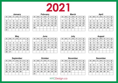 Printable Calendar 2021 Monthly Portrait