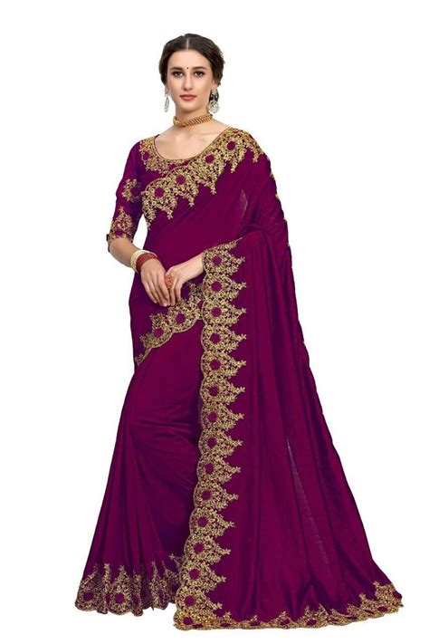 Designer Saree Indian Wedding Party Wear Sari Satin Embroidery Etsy