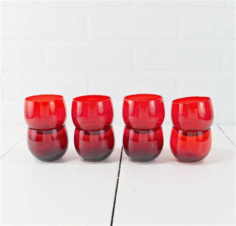 Ruby Red Roly Poly Glasses Set Of 8 Vintage Barware Mid Etsy