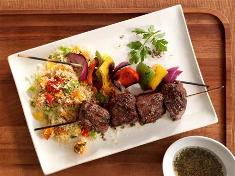 Add lots of black pepper, smoke from the grill, and roasted and dried chiles, and the dark, herbal wine practically pops. Bison Sirloin Steak and Vegetable Kabobs with Couscous salad Recipe | Food Network