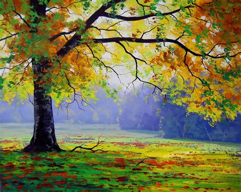 Best Seller Autumn Tree Handmade Oil Painting On Canvas Easy