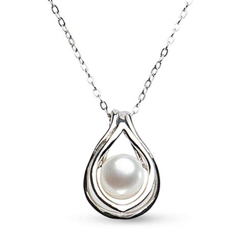 Sterling Silver Cultured Freshwater Pearl Open Teardrop Necklace W FJ
