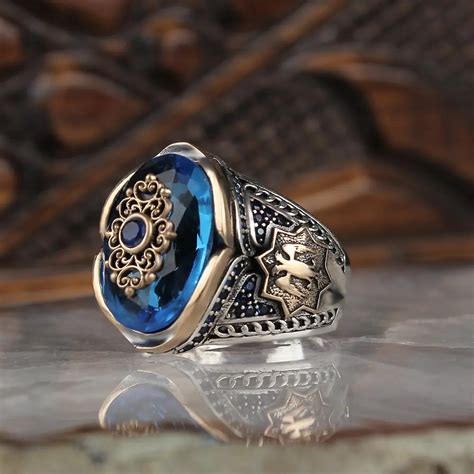 925 Sterling Zilveren Ring Mannen Ringen Turkse Sieraden Aqua Steen