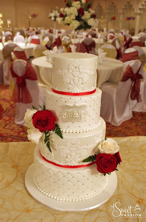 Red Damask Wedding Cake Sweet Passion Cakery
